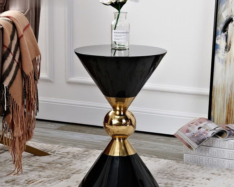 HMR Modern 18" Round End Table of Hourglass Fiberglass - Black