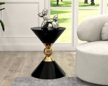 HMR Modern 18" Round End Table of Hourglass Fiberglass - Black