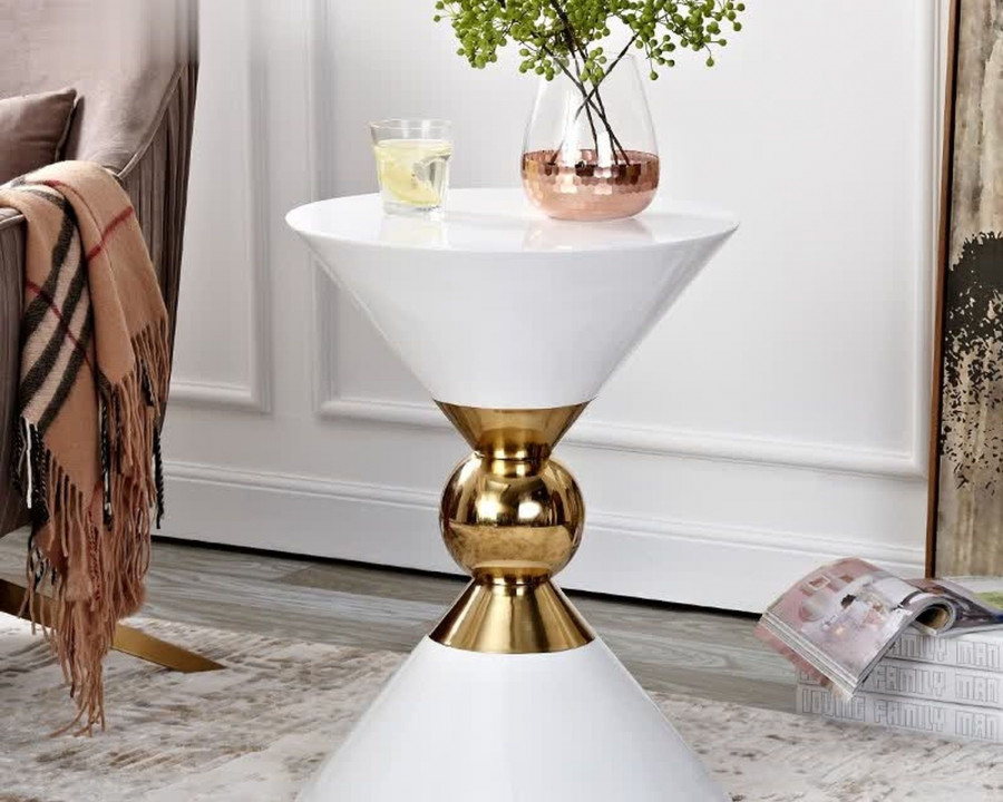 HMR Modern 18" Round End Table of Hourglass Fiberglass - White