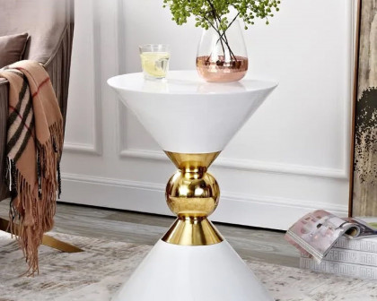 HMR Modern 18" Round End Table of Hourglass Fiberglass - White