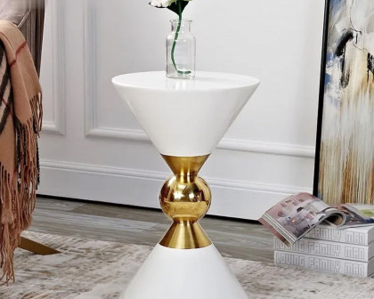 HMR Modern 13" Round End Table of Hourglass Fiberglass - White