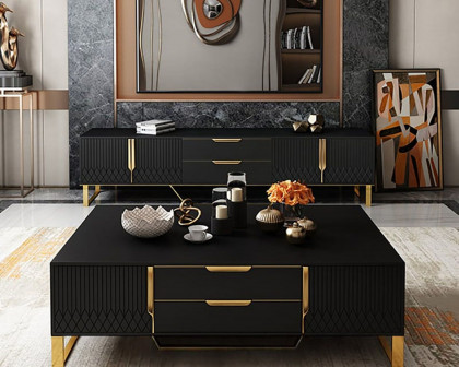 HMR Aro Modern Rectangular Coffee Table with Storage - Black/Gold