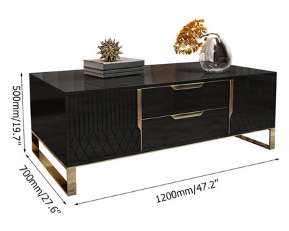 HMR Aro Modern Rectangular Coffee Table with Storage - Black/Gold