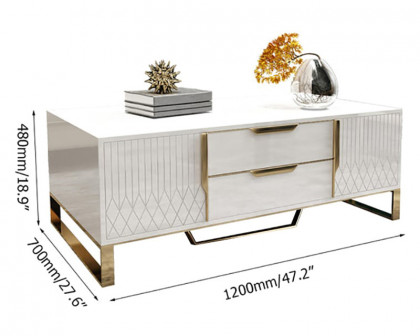 HMR Aro Modern Rectangular Coffee Table with Storage - White/Gold