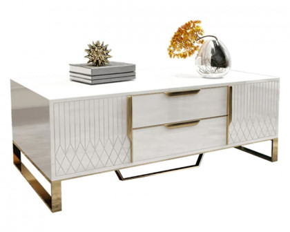 HMR Aro Modern Rectangular Coffee Table with Storage - White/Gold