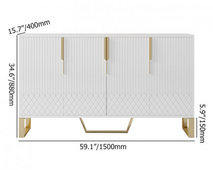 HMR Aro Series Modern 59.1" Affordable Sideboard with Storage - White