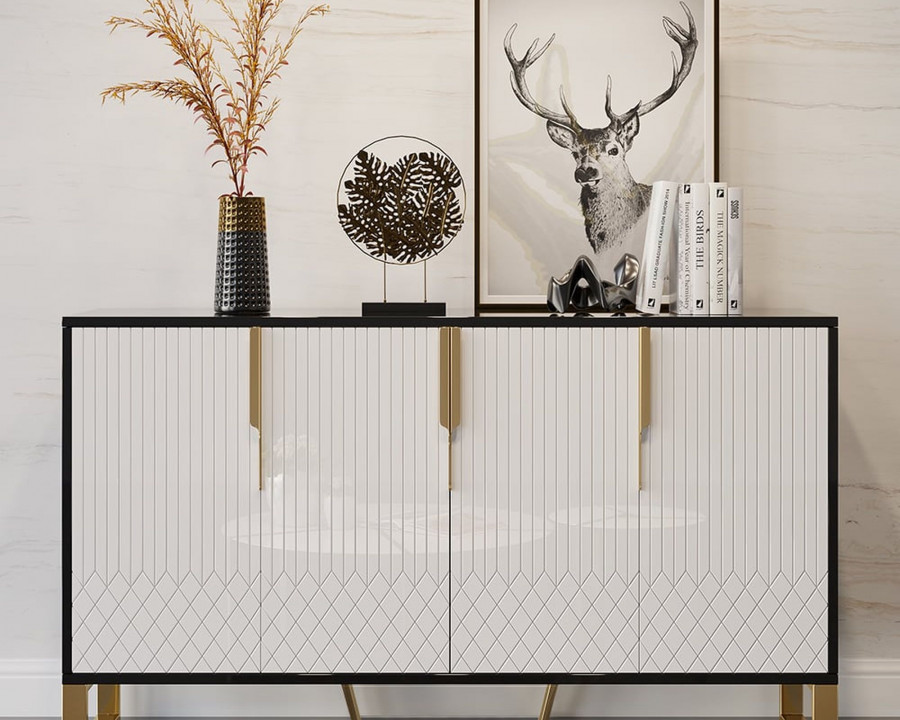 HMR Aro Series Modern 59.1" Affordable Sideboard with Storage - White/Black