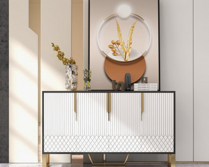 HMR Aro Series Modern 59.1" Affordable Sideboard with Storage - White/Black