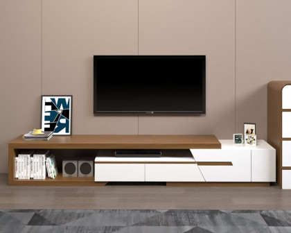 HMR Pinkle Series Modern Extendable TV Stand - White/Walnut