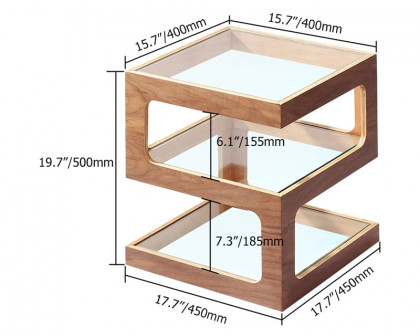 HMR Modern Glass End Table with 3 Tiers - Walnut