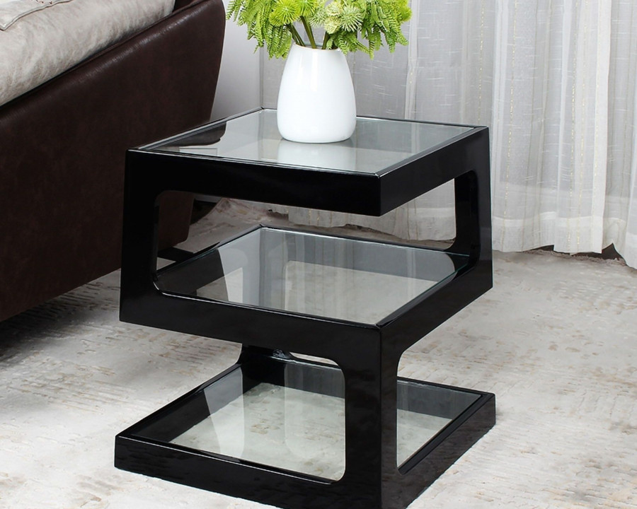 HMR Modern Glass End Table with 3 Tiers