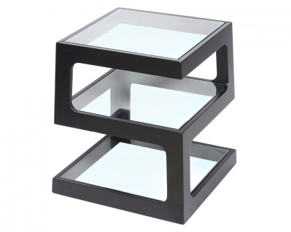 HMR Modern Glass End Table with 3 Tiers - Black