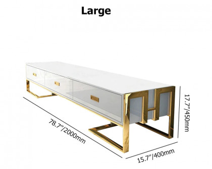 HMR Jocise Modern 79" TV Stand 3 Drawers Media Console - White/Gold