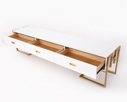 HMR Jocise Modern 79" TV Stand 3 Drawers Media Console - White/Gold