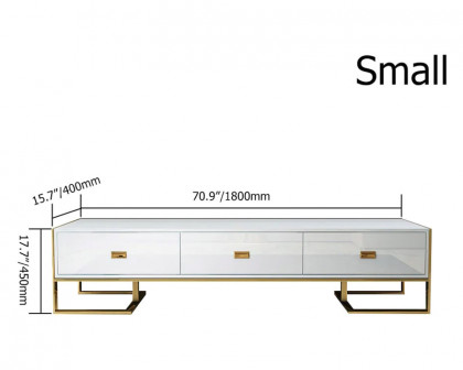 HMR Jocise Modern 71" TV Stand 3 Drawers Media Console - White/Gold