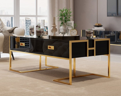 HMR Jocise Modern Rectangular Coffee Table - Black/Gold