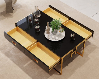 HMR Jocise Modern Rectangular Coffee Table - Black/Gold