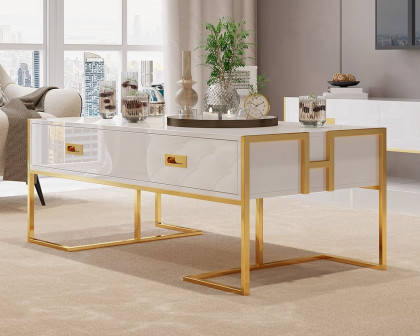 HMR Jocise Modern Rectangular Coffee Table - White/Gold