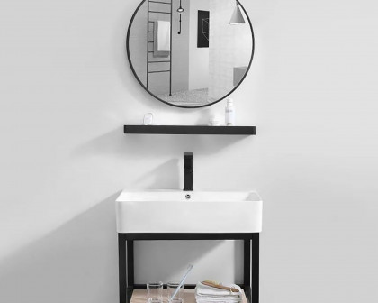 HMR Modern Floating 24" Bathroom Vanity with Single Sink and Shelf Space Saving - Black, Style B