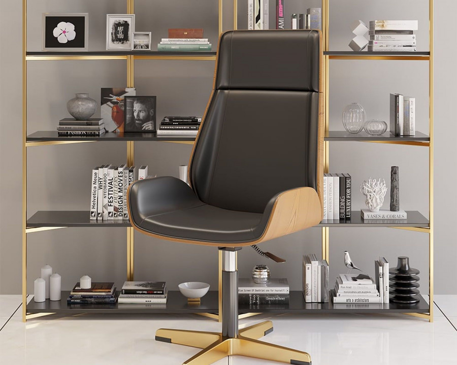 HMR Modern Home Office Chair with Upholstered High Back - Black, Leather