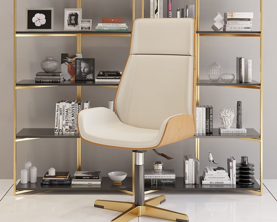 HMR Modern Home Office Chair with Upholstered High Back - Beige, Leather