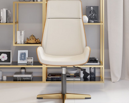 HMR Modern Home Office Chair with Upholstered High Back - Beige, Leather