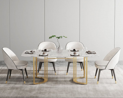 HMR Modern 79" Rectangle Dining Table for 4-6 People - Gold/White, Faux Marble