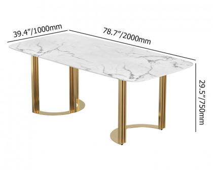 HMR Modern 79" Rectangle Dining Table for 4-6 People - Gold/White, Faux Marble