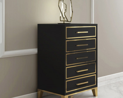 HMR Modern Accent Chest with 5 Drawers - Black, Large