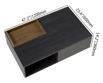 HMR - Rectangular Wood Coffee Table with Drawer and Removable Tray Top in Black and Walnut