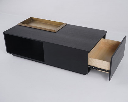 HMR - Rectangular Wood Coffee Table with Drawer and Removable Tray Top in Black and Walnut