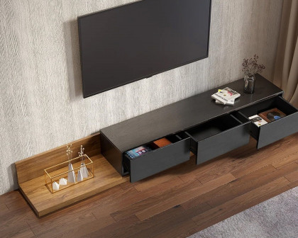 HMR Extendable Floor TV Stand with 3 Drawers (71"-120") - Black & Walnut