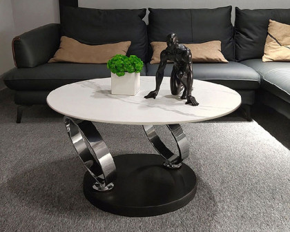 HMR Modern Extendable Coffee Table with Ring-Shaped Metal Pedestal - Chrome