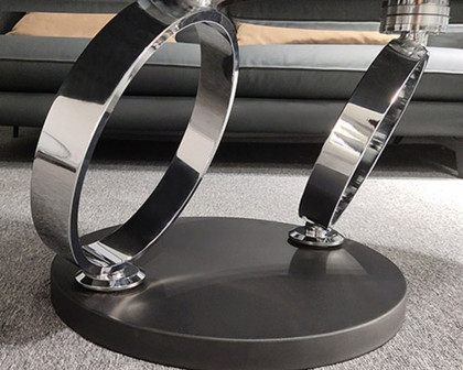 HMR Modern Extendable Coffee Table with Ring-Shaped Metal Pedestal - Chrome