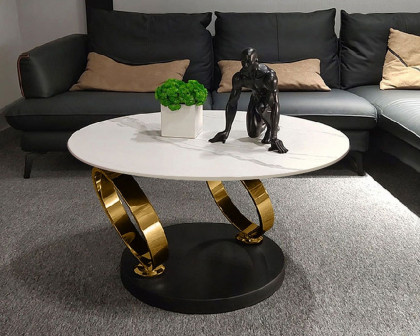 HMR Modern Extendable Coffee Table with Ring-Shaped Metal Pedestal