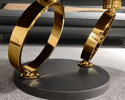 HMR Modern Extendable Coffee Table with Ring-Shaped Metal Pedestal - Gold