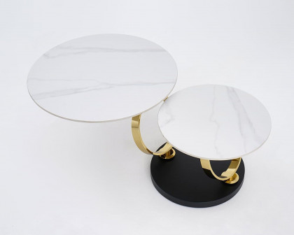 HMR Modern Extendable Coffee Table with Ring-Shaped Metal Pedestal - Gold