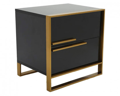 HMR Cylina Series Modern Square Nightstand with 2 Drawers - Black/Gold, Left Hand