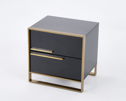 HMR Cylina Series Modern Square Nightstand with 2 Drawers - Black/Gold, Left Hand