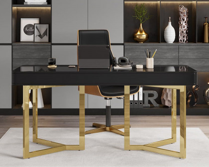 HMR Modern 55" Office Desk with Gold Tripod Base