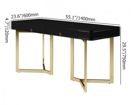 HMR Modern 55" Office Desk with Gold Tripod Base