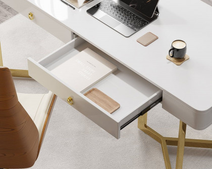 HMR Modern 63" Office Desk with Gold Tripod Base - White, Stainless Steel