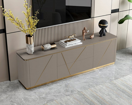 HMR - Janice TV Stand Drawer Shelves Media Console in Gray and Gold