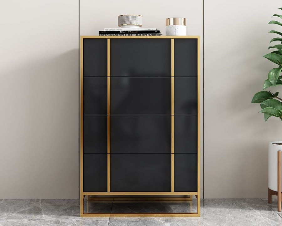 HMR Rimh Series Modern Chest with 4 Drawers - Gold/Black