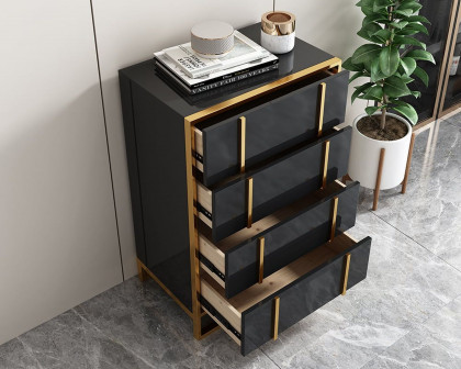 HMR Rimh Series Modern Chest with 4 Drawers - Gold/Black