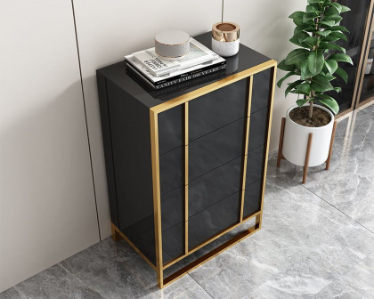 HMR Rimh Series Modern Chest with 4 Drawers - Gold/Black