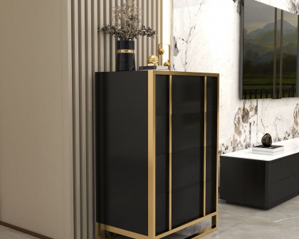 HMR Rimh Series Modern Chest with 4 Drawers - Gold/Black