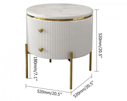 HMR Yelly Series 21" Round Side Table with Storage - White/Gold, Faux Marble