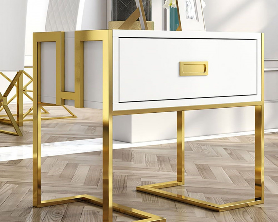 HMR Jocise Series Modern End Table with 1 Drawer & Golden Double Pedestal