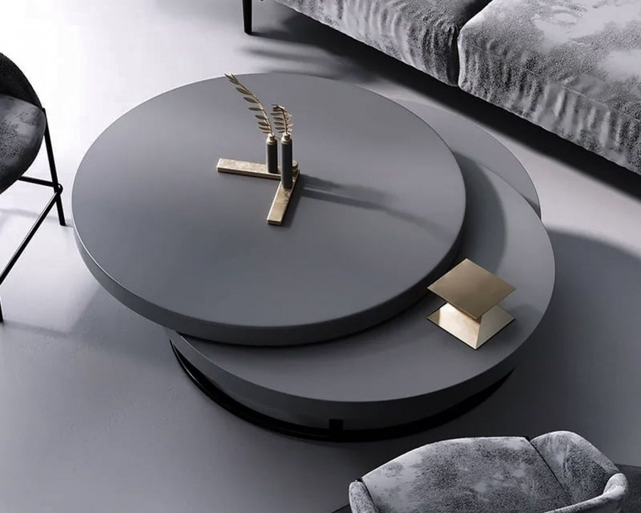 HMR Modern Round Swivel Coffee Table with Storage